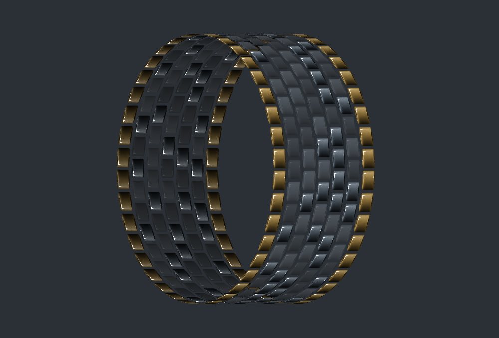 A peyote ring band with gold edges and speckled grey beads in 3D