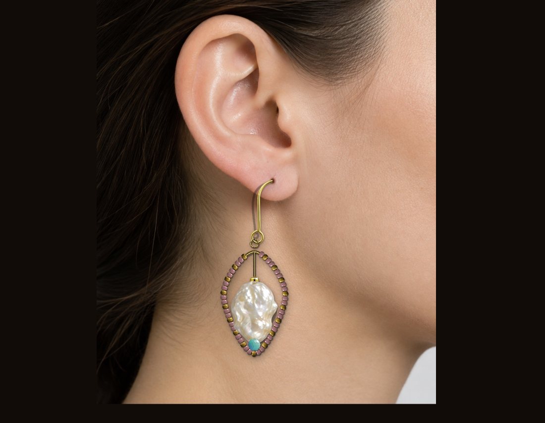 Beaded hoop earring on an ear close-up